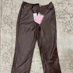 Brown Straight Leather Pants, size small